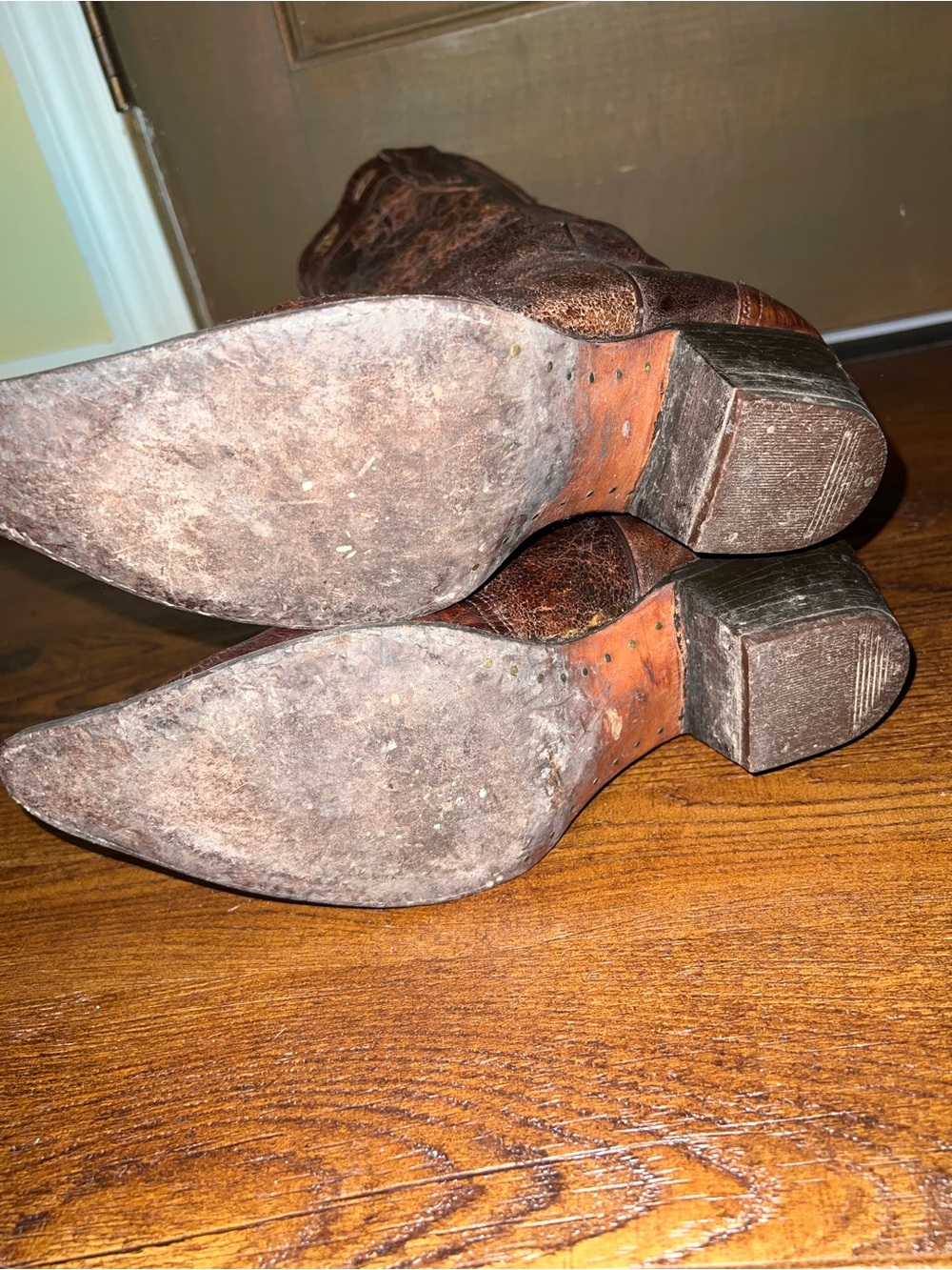 Buitre Brown Alligator Leather Western Tan Rodeo Cowboy Heeled Boots Size 10 - Picture 10 of 13